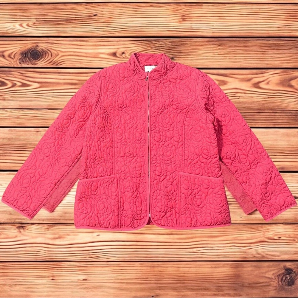 NEW! Susan Bristol large L quilted lightweight jacket coral full zip NWT!